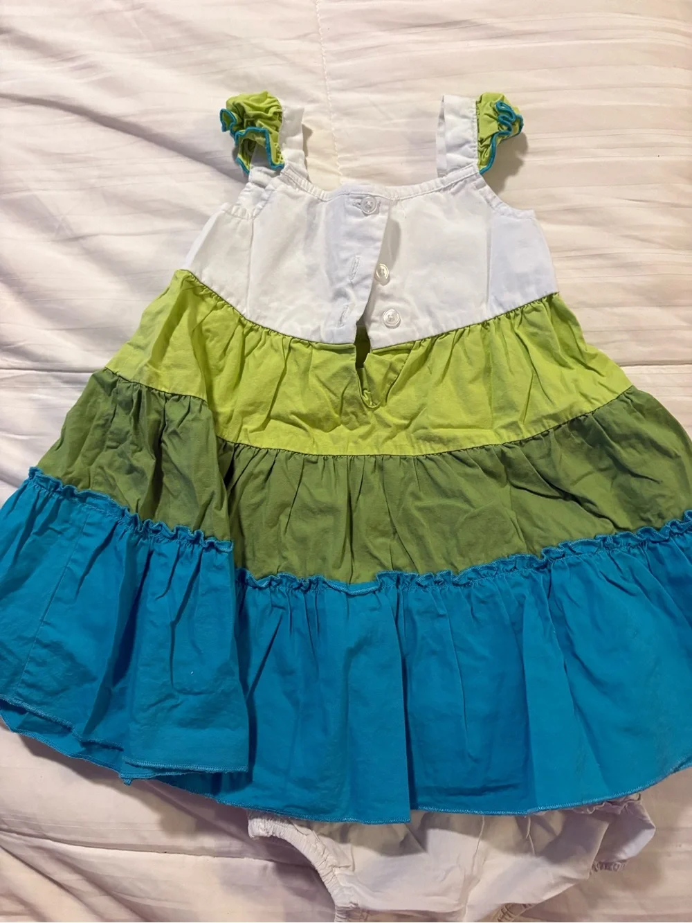 Faded Glory White, Lime & Teal Tiered Dress with Diaper Cover